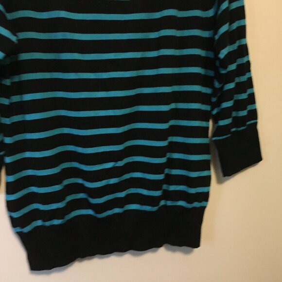Retro Striped Turquoise and Black Crewneck Sweater - Picture 8 of 15